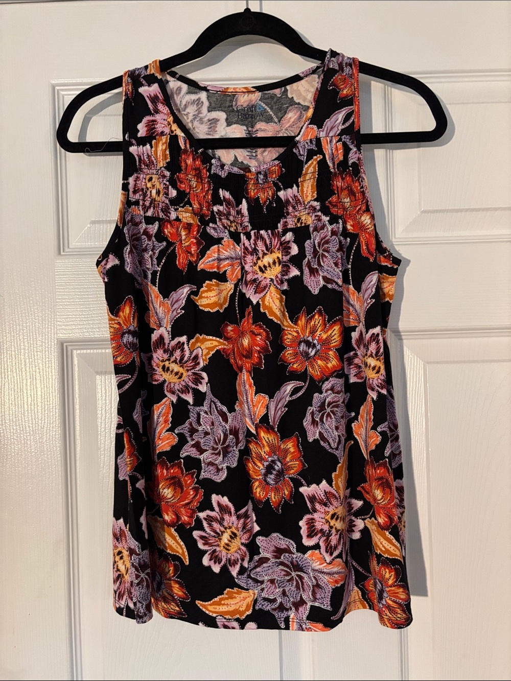 croft & barrow Black Tank Top with Orange and Purple Floral Print